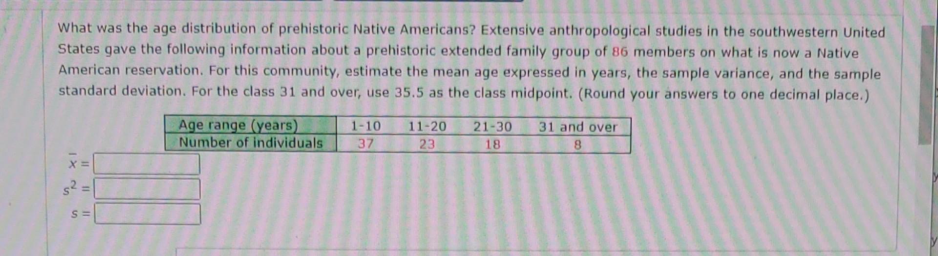 Solved What was the age distribution of prehistoric Native