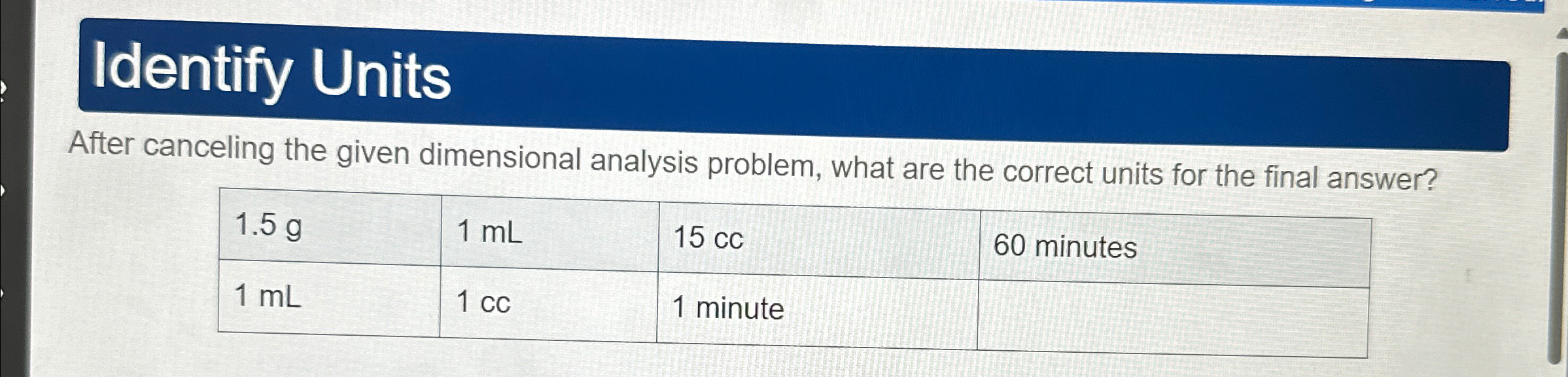 Solved Identify UnitsAfter canceling the given dimensional | Chegg.com