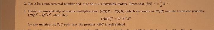Solved 3. Let k be a non-zero real number and A be an n x n | Chegg.com