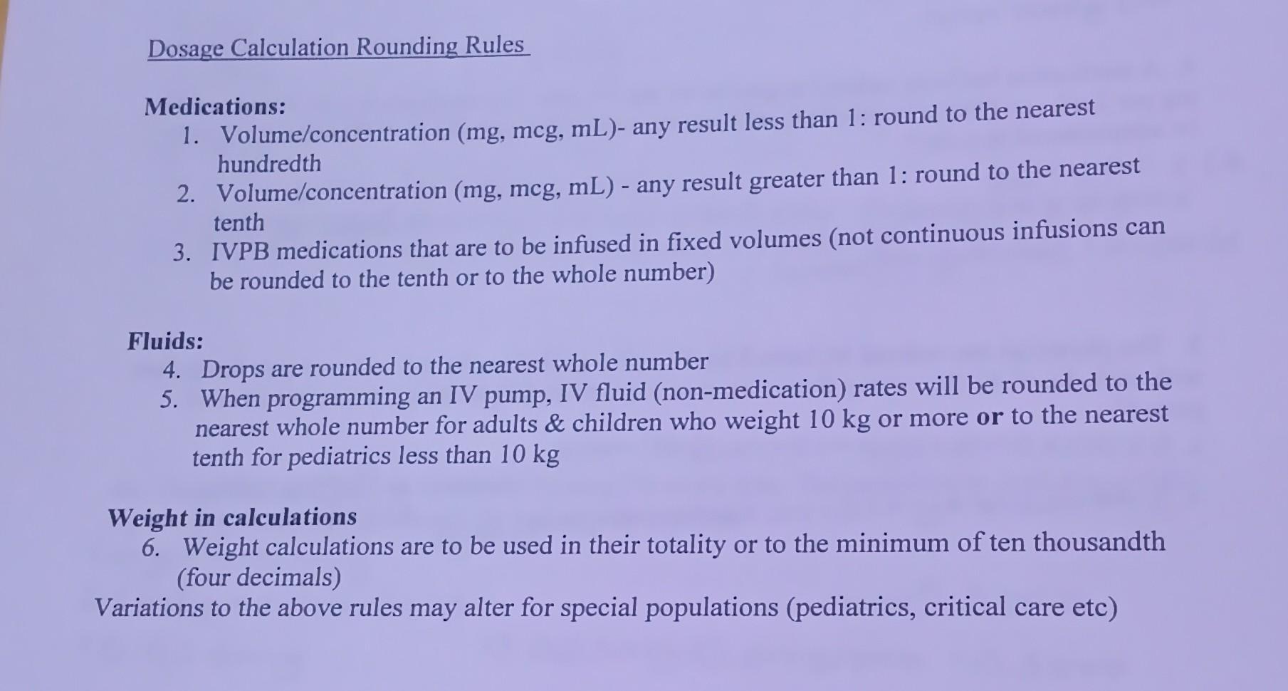 Solved dosage calculation rounding rules medications 1 chegg