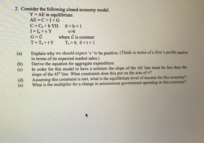 2 Consider The Following Closed Economy Model Y Ae Chegg Com