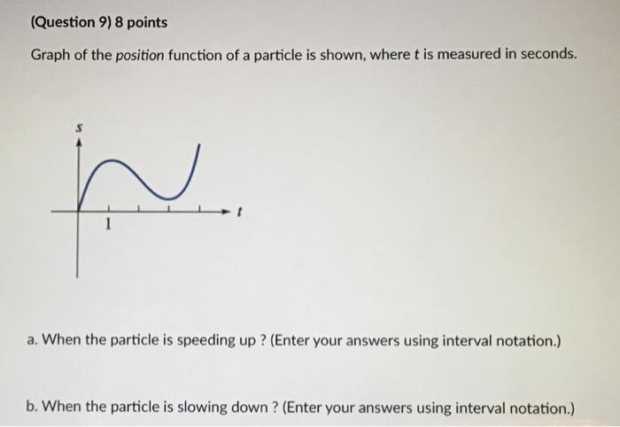 Graph of the position function of a particle is shown, where \( t \) is measured in seconds.
a. When the particle is speeding