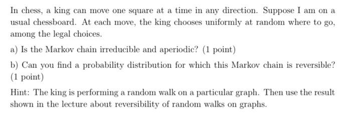 Solved In chess, a king can move one square at a time in any | Chegg.com