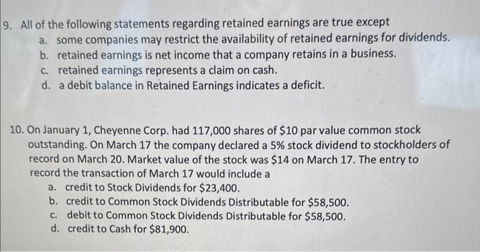 Solved All Of The Following Statements Regarding Retained | Chegg.com