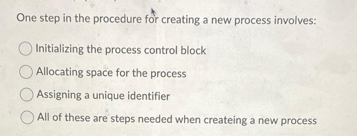 Solved One step in the procedure for creating a new process | Chegg.com