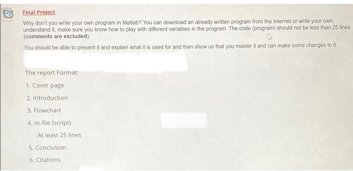 Solved Final Project Why don't you write your own program | Chegg.com