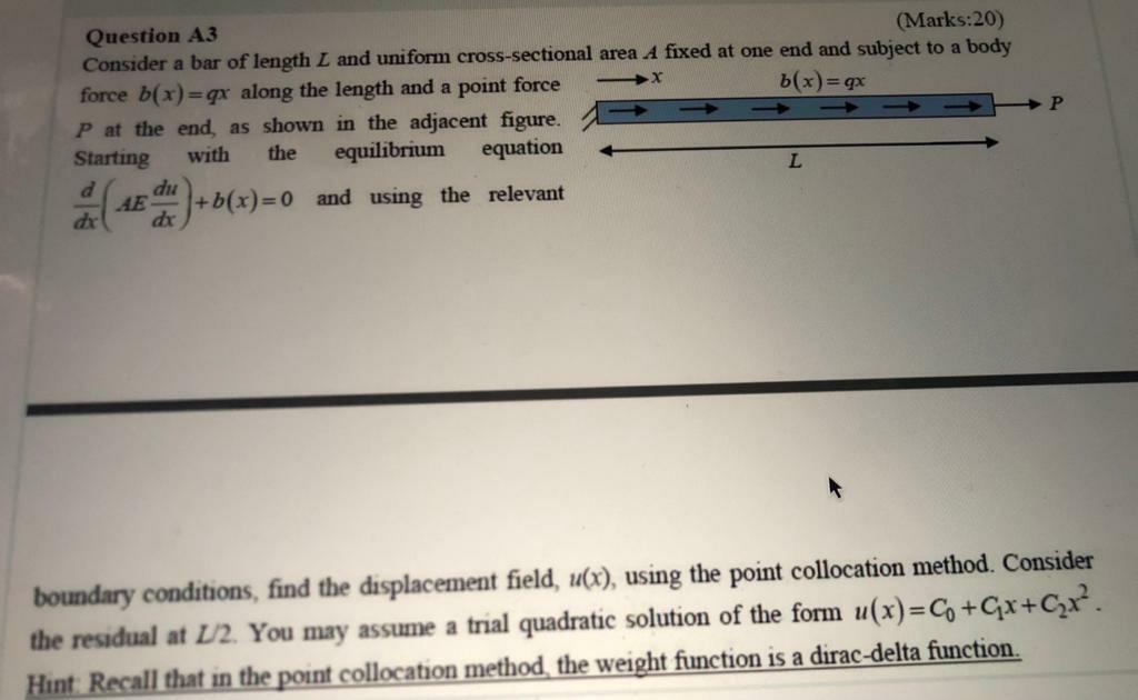 Solved X P Question A3 (Marks:20) Consider a bar of length L | Chegg.com