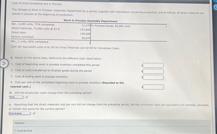 Solved Cost of Units Completed and in Process The charges to | Chegg ...