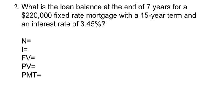Solved 2. What is the loan balance at the end of 7 years for | Chegg.com
