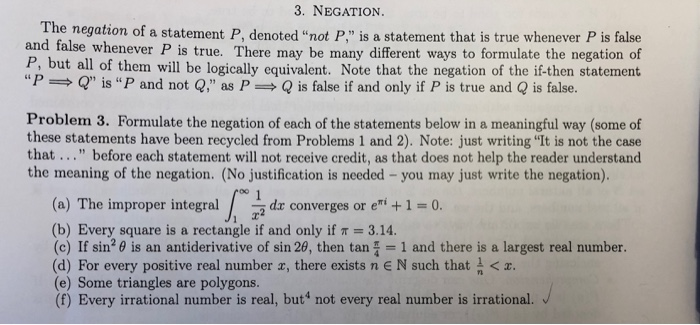 Solved 3. NEGATION. The negation of a statement P, denoted | Chegg.com