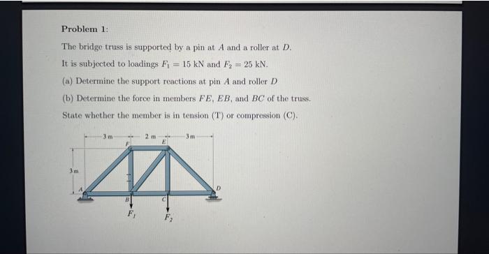 Solved Problem 1: The bridge truss is supported by a pin at | Chegg.com