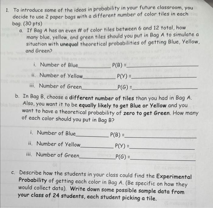 Solved 1. To introduce some of the ideas in probability in | Chegg.com