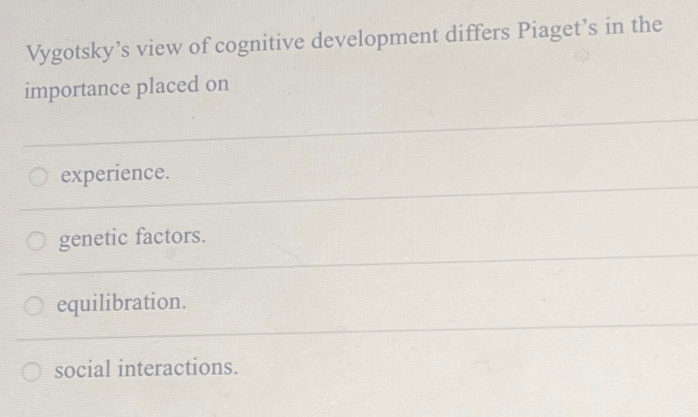 Solved Vygotsky s view of cognitive development differs Chegg