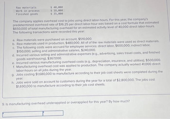 Solved The company applies overhead cost to jobs using | Chegg.com