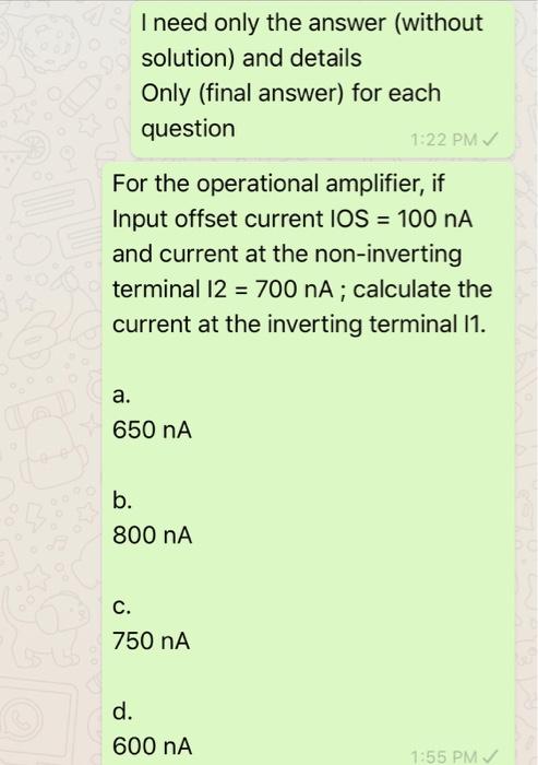 Solved I need only the answer (without solution) and details | Chegg.com
