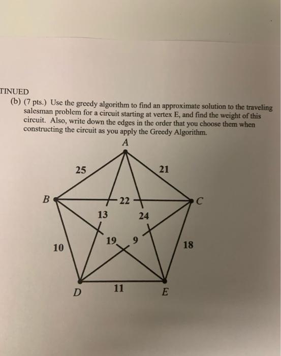 Solved TINUED (b) (7 pts.) Use the greedy algorithm to find | Chegg.com