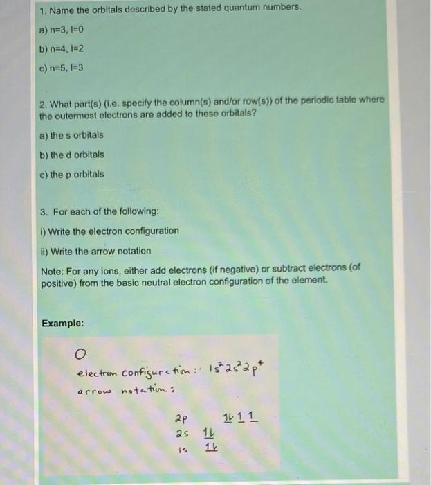 Solved 1. Name the orbitals described by the stated quantum | Chegg.com