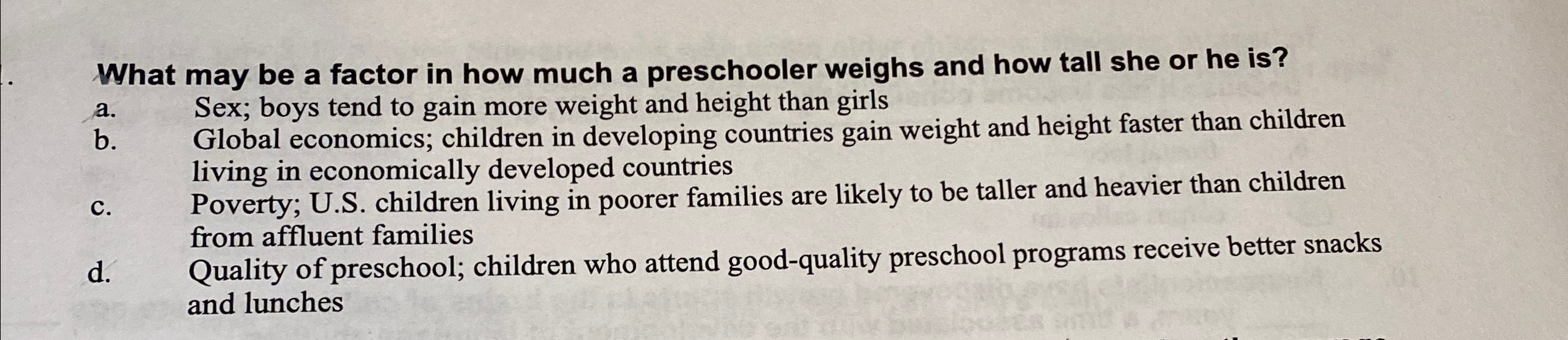 Solved What may be a factor in how much a preschooler weighs | Chegg.com