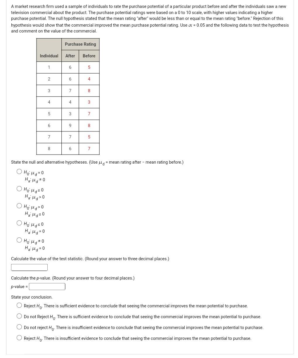 Solved A market research firm used a sample of individuals | Chegg.com