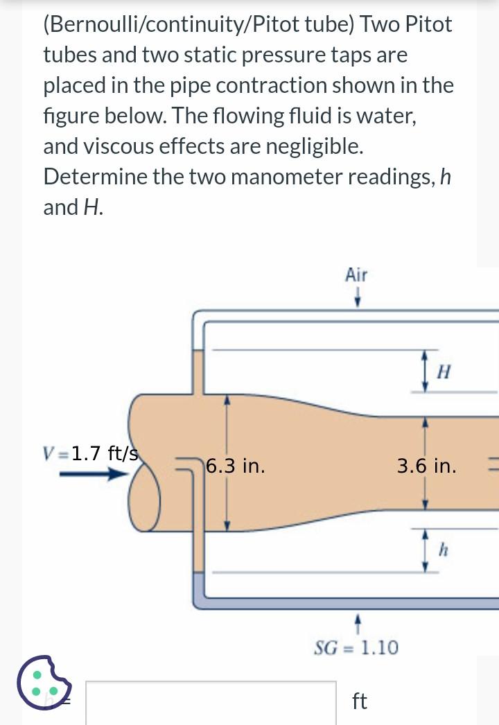 Solved (Bernoulli/continuity/Pitot tube) Two Pitot tubes and | Chegg.com