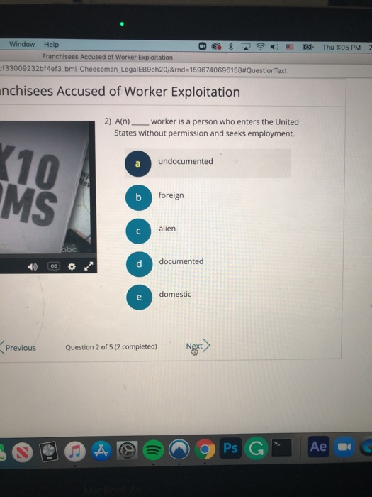 Solved Thu 1:05 PM Window Help Franchisees Accused of Worker | Chegg.com