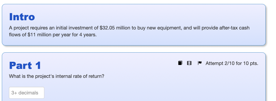 Solved Intro A project requires an initial investment of | Chegg.com