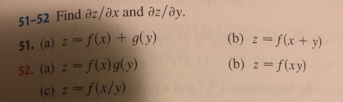 Solved 51 52 Find əz Ox And Dz Dy 51 A Z F X G Y Chegg Com