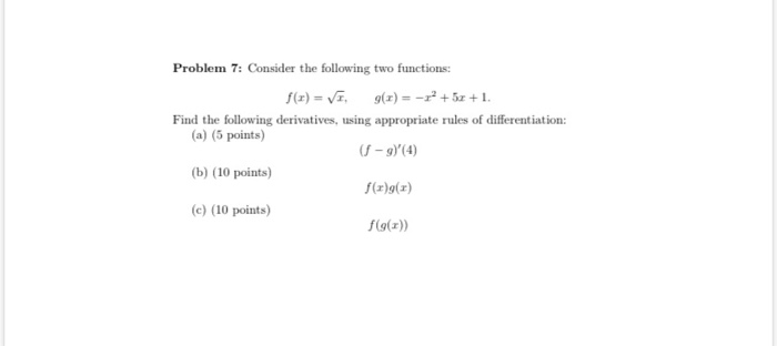 Solved Problem 7: Consider the following two functions: f(x) | Chegg.com
