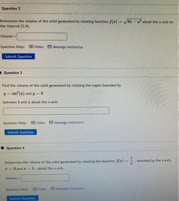 Solved Question 2 Determine the volume of the solid | Chegg.com