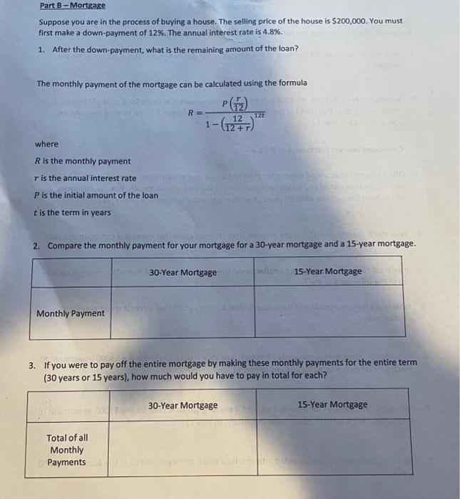 Solved Part B-Mortgage Suppose You Are In The Process Of | Chegg.com