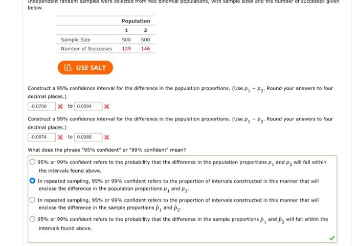 Solved Construct a 95% confidence interval for the | Chegg.com