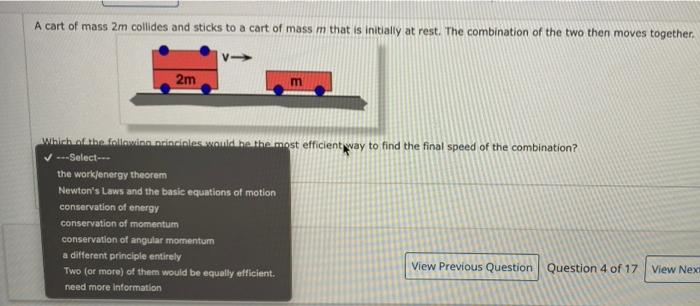 Solved A Cart Of Mass 2m Collides And Sticks To A Cart Of | Chegg.com