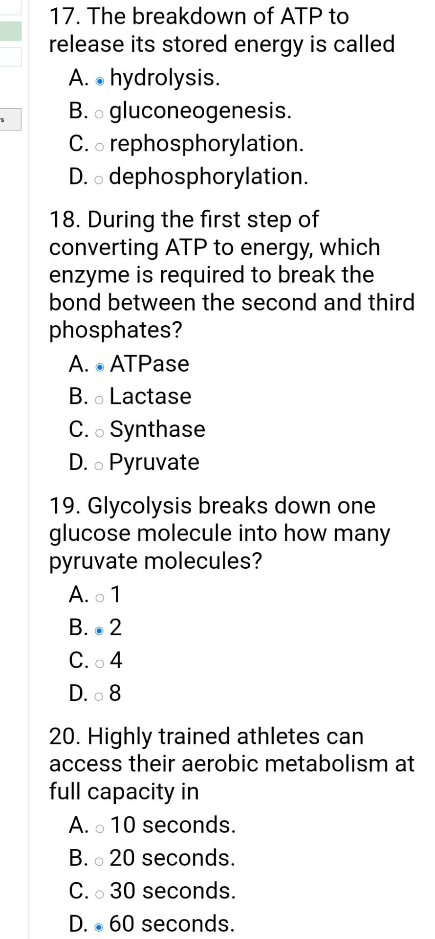 Solved 17. The breakdown of ATP to release its stored energy