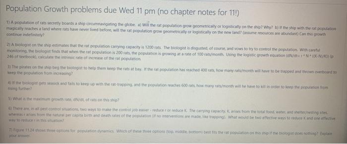 Solved Population Growth problems due Wed 11 pm (no chapter | Chegg.com