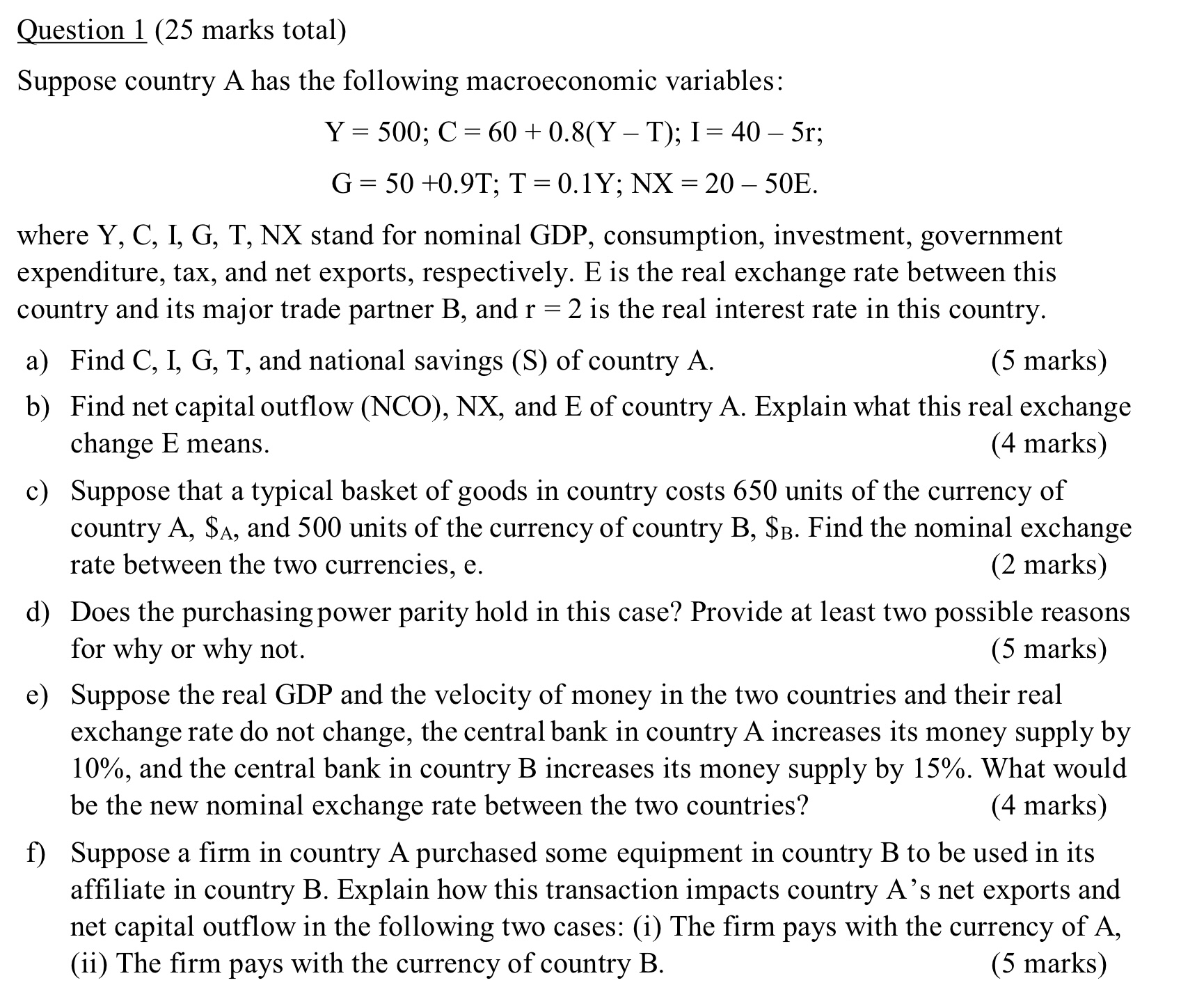 Solved Question 1 (25 ﻿marks total)Suppose country A has the | Chegg.com