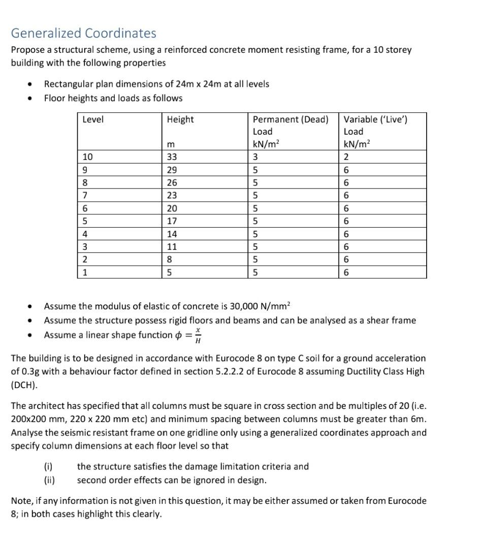 Solved Generalized Coordinates Propose a structural scheme, | Chegg.com