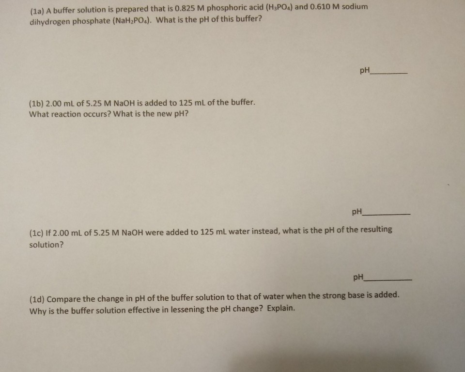 Solved (1a) A buffer solution is prepared that is 0.825 M | Chegg.com