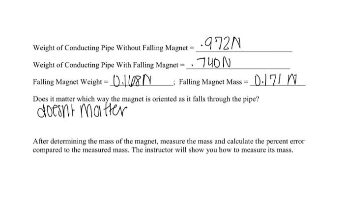After determining the mass of the magnet, measure the | Chegg.com