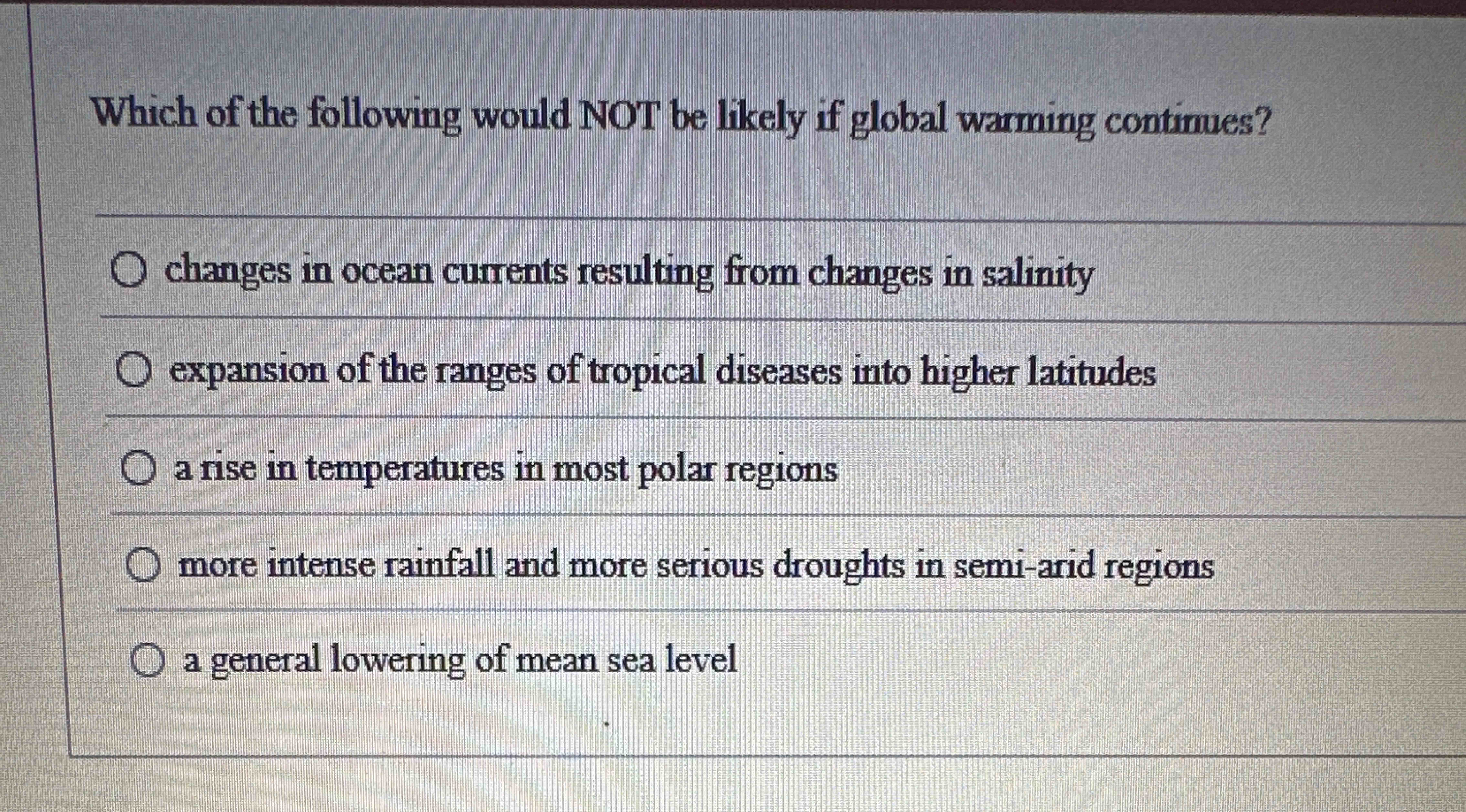 Solved Which of the following would NOT be likely if global | Chegg.com