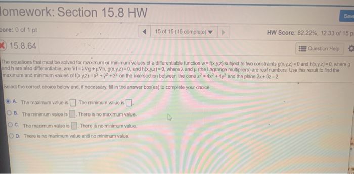 Solved Homework: Section 15.8 HW Save Core: 0 Of 1 Pt 15 Of | Chegg.com