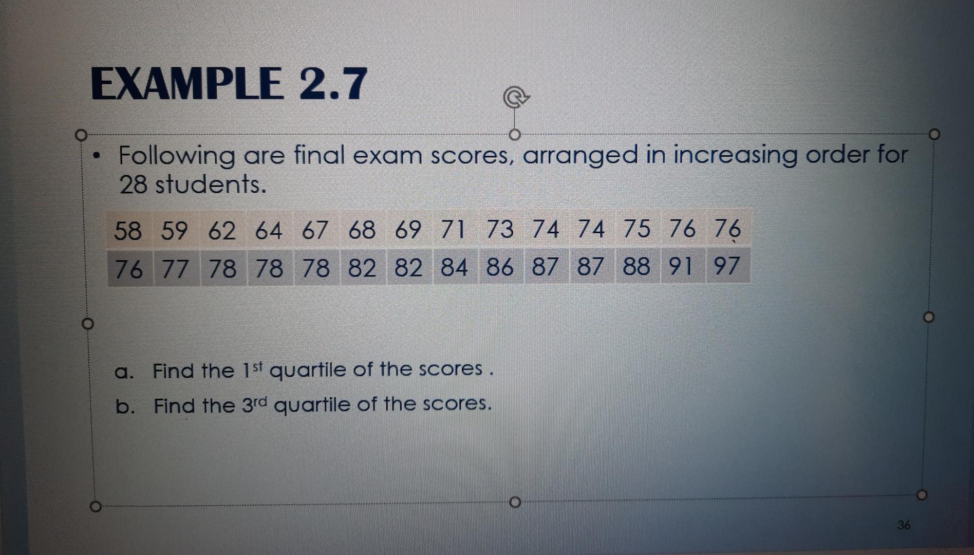 Solved EXAMPLE 2.7 Following are final exam scores, arranged | Chegg.com