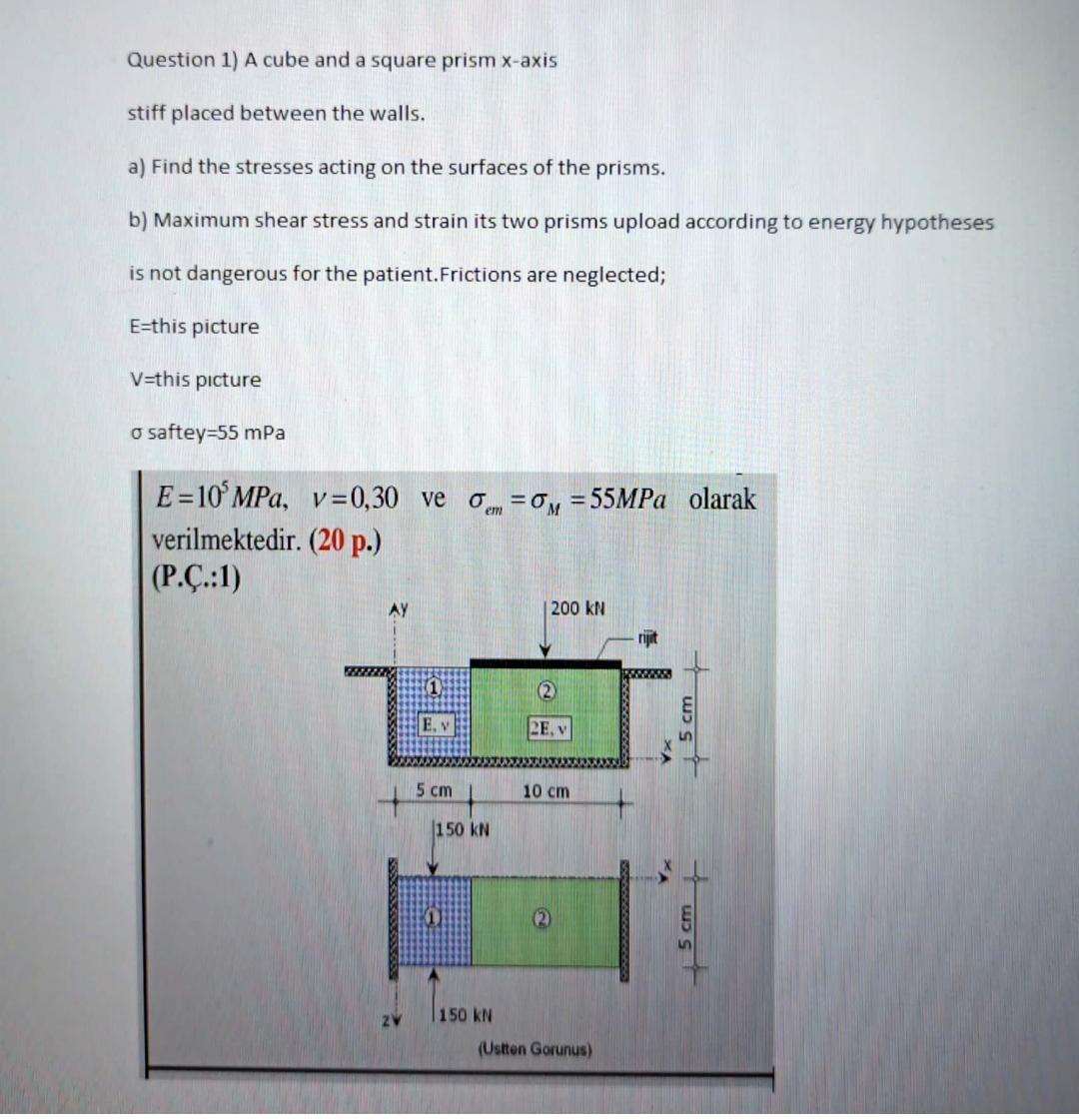 Question 1 A Cube And A Square Prism X Axis Stiff Chegg Com