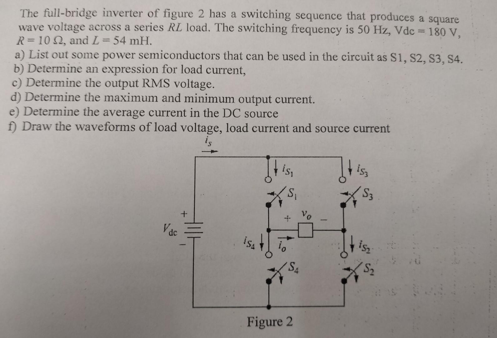 Solved The full-bridge inverter of figure 2 has a switching | Chegg.com