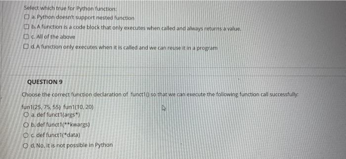 Solved Select which true for Python function: a. Python | Chegg.com