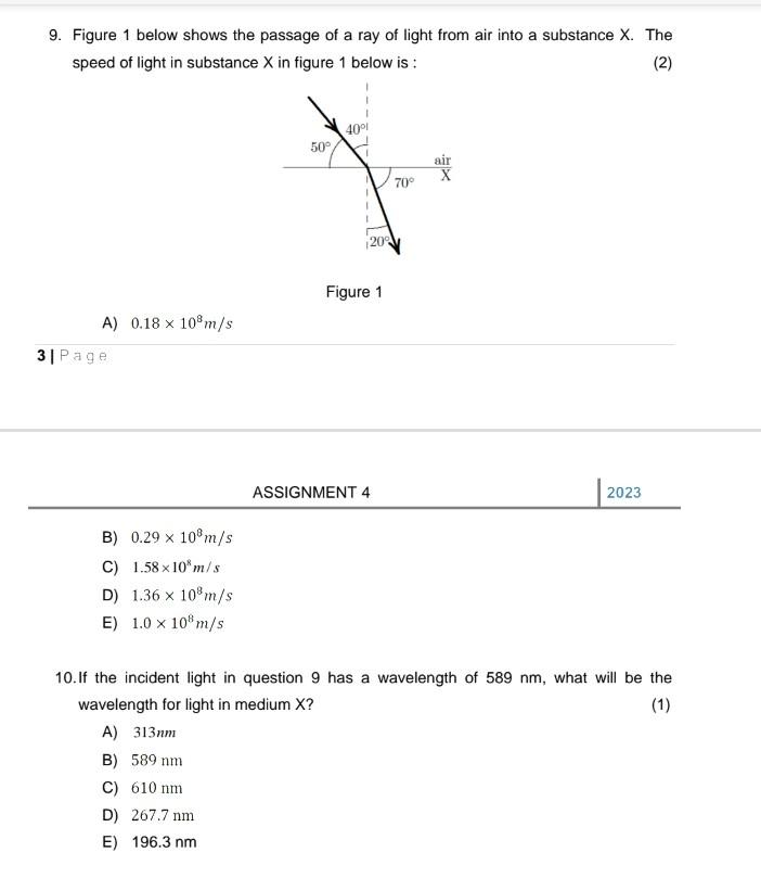 Solved 9. Figure 1 below shows the passage of a ray of light | Chegg.com