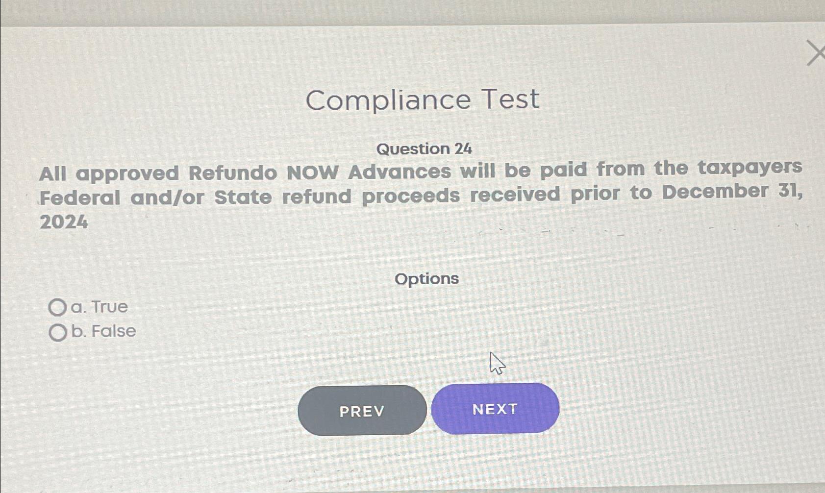 Solved Compliance TestQuestion 24All approved Refundo NOW
