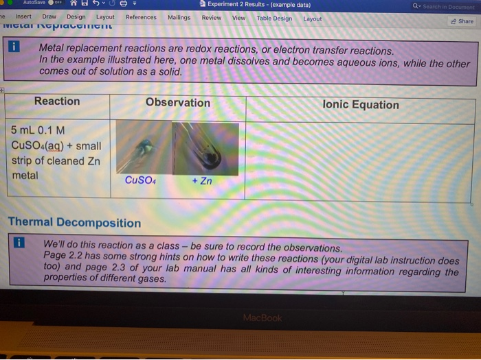 Solved Experiment 2 Results - (example data) Q Search in | Chegg.com