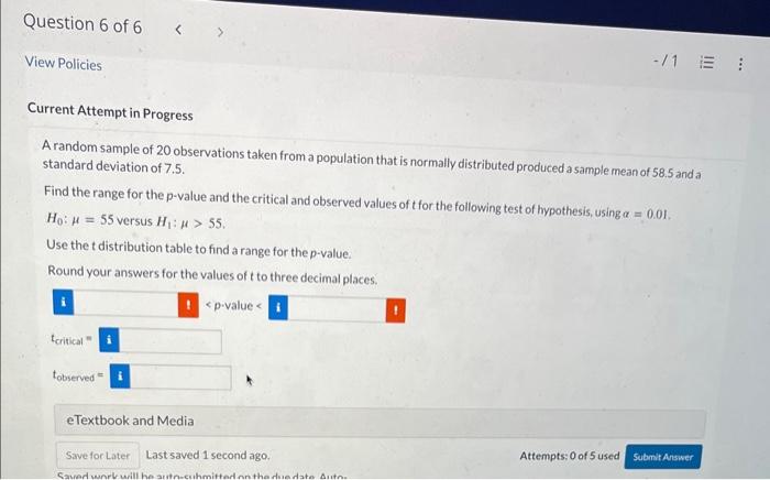 Solved A random sample of 20 observations taken from a | Chegg.com