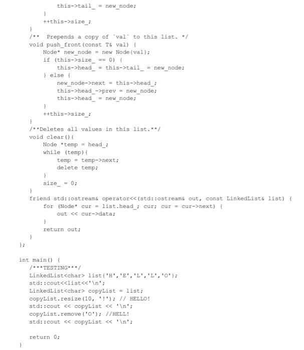 (C++)Using the skeleton template class called | Chegg.com