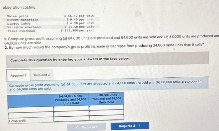 Solved absorption costing. 1. Compute gross profit assuming | Chegg.com